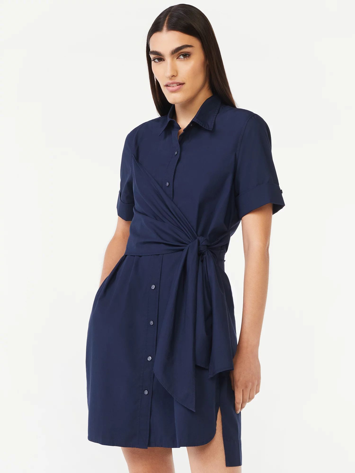 Free Assembly Women's Wrap Shirt Dress with Short Sleeves | Walmart (US)