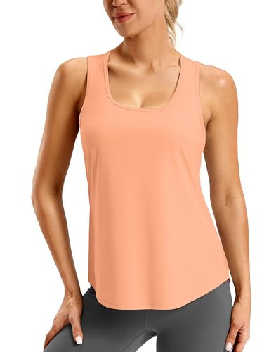 SANTINY Women's Racerback Workout Tops Lightweight Gym Yoga Tennis Sleeveless Shirts Scoop Neck Running Athletic Tank Tops (Coral_XXL) | Amazon (US)