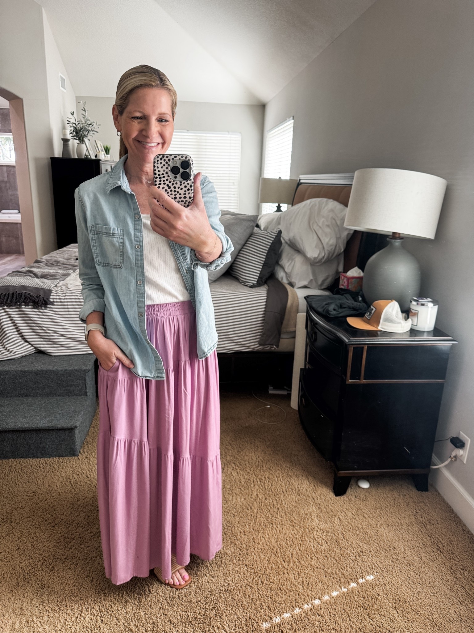 Sunday outfit of the day for church, errands and family dinner. My maxi skirt is an Amazon find. My denim shirt is old but I linked the current Target one. 

#LTKootd #LTKOver40 #LTKmomlife