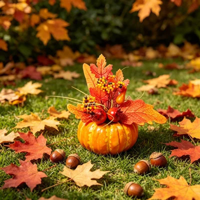 Artificial Pumpkin Floral Arrangement with Maple Leaves, 5.91in Fall Tabletop Centerpiece for Thanksgiving Home Decor | Wayfair North America