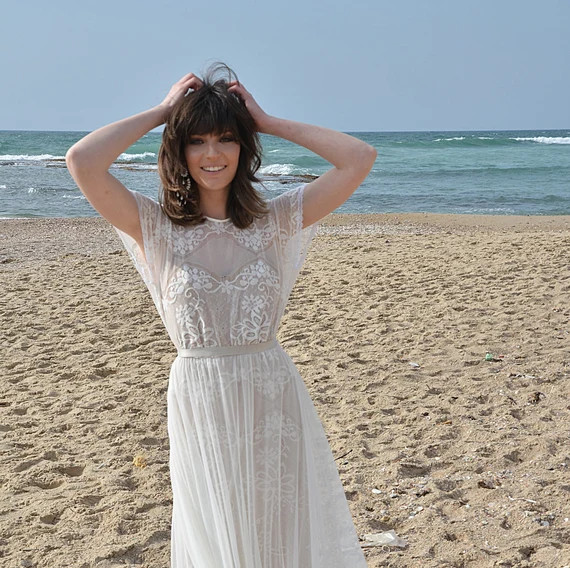 Bohemian lace wedding dress, wedding lace dress. | Etsy (US)