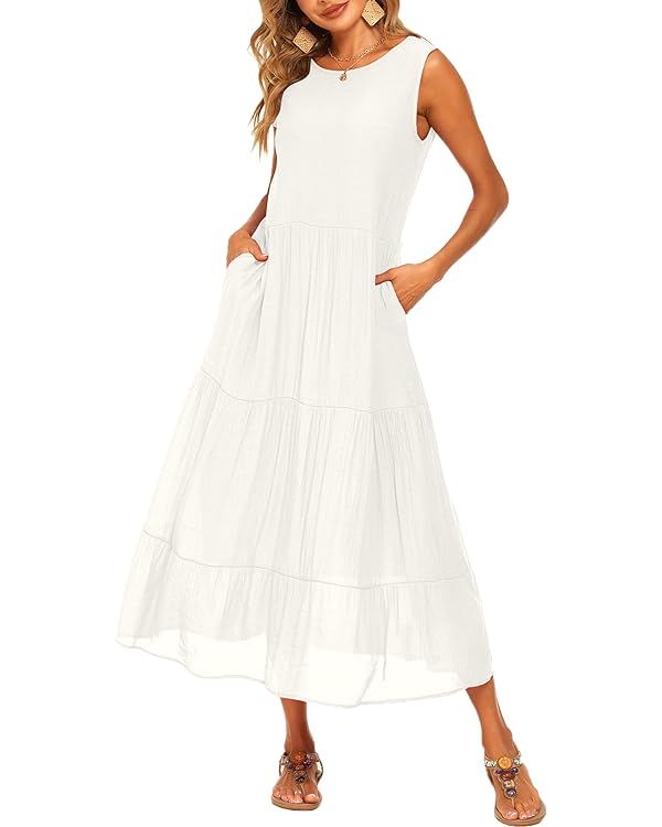 Halife Women's Summer Casual Maxi Dresses Flowy Ruffle Boho Long Dresses with Pockets | Amazon (US)