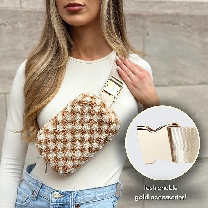 Boutique Fleece Belt Bag | Sherpa Checkered Crossbody Bag Fanny Pack for Women Fashionable | Cute... | Amazon (US)