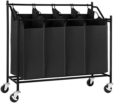 SONGMICS 4-Bag Laundry Cart Sorter, Rolling Laundry Basket Hamper, with 4 Removable Bags, Casters... | Amazon (US)