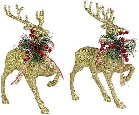 12" Christmas Gold Glitter Standing Reindeer Figurines Decorations,Christmas Reindeer Figurine Decor | Amazon (US)
