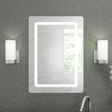Mia 20 x 28 Inch Rectangle Lighted Mirror with Anti-Fog | Vintage Tub & Bath