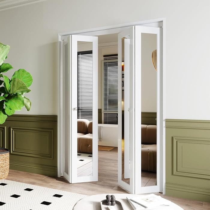 Mirror Closet Doors, Full Lite Glass Panel Closet Door for 60" (Double 30") x 80" Opening, Interi... | Amazon (US)