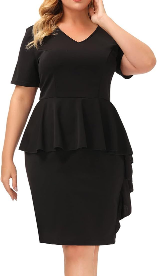 Hanna Nikole Womens Elegant Pencil Dresses Stretchy Casual Formal Work Plus Size Black Dress 24W ... | Amazon (US)