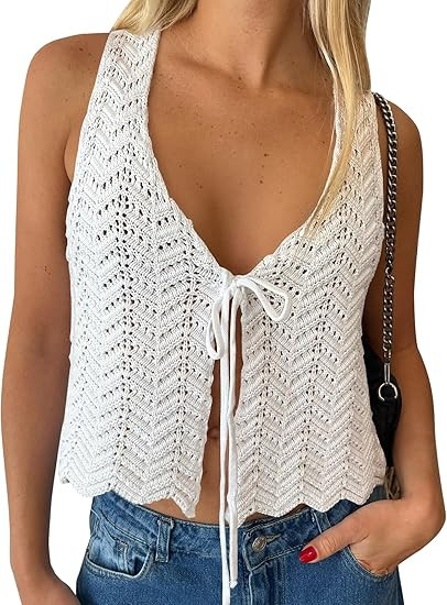 LILLUSORY Tops de ganchillo para mujer, trajes de vacaciones de verano, salida de playa, salida d... | Amazon (US)