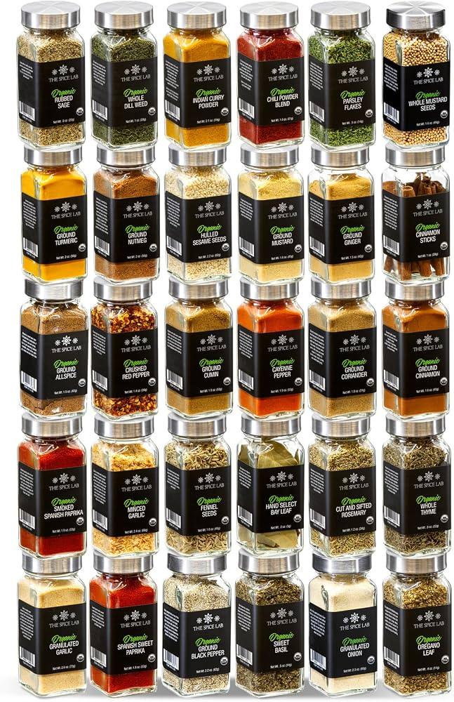 The Spice Lab Organic Spices and Seasonings Set, 30 Jar Spice Kit | Amazon (US)