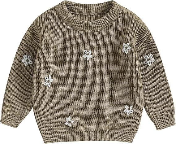 YOKJZJD Newborn Toddler Baby Girl Chunky Knit Sweater Flower Warm Sweatshirt Long Sleeve T-Shirt ... | Amazon (US)
