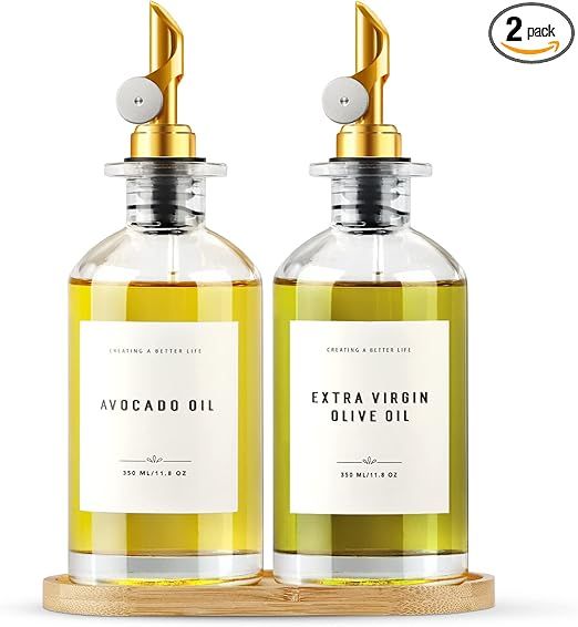 Olive Oil Dispenser Bottle with Bamboo Tray, GIXSEGIE Oil and Vinegar Dispenser Set w.Metal Pour ... | Amazon (US)