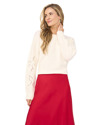 Women's Crewneck Lace Bow Long-Sleeve Sweater | Macy's