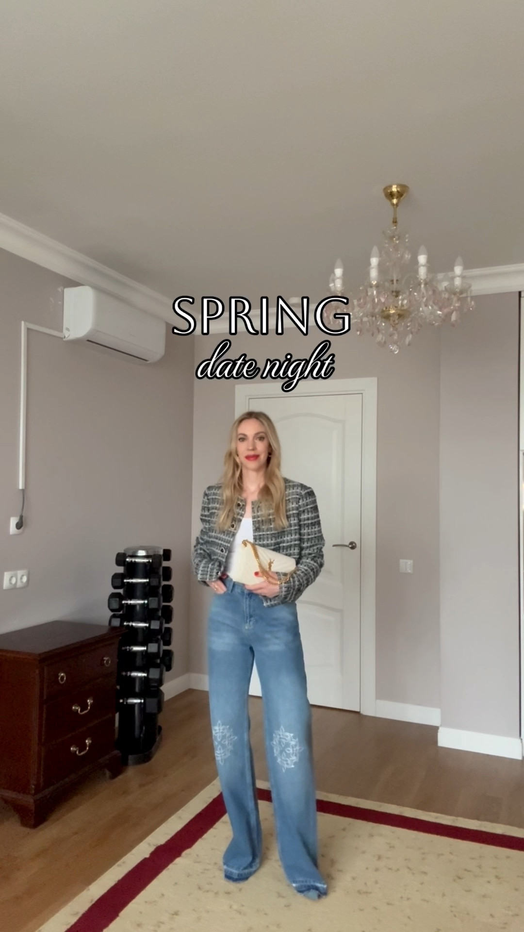 Spring date night, tweed jacket, embroidered jeans, wide leg embroidered denim, blue suede pumps, YSL clutch 

#LTKSeasonal #LTKOver40 #LTKgrwm