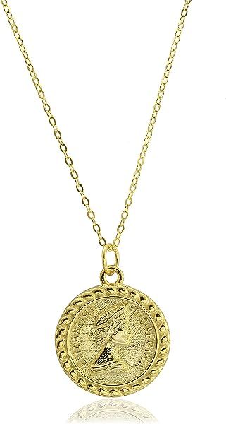Treasure Vintage 18K Special Coin Necklace Sterling Silver Disc Round Circle Pendant Necklace | Amazon (US)
