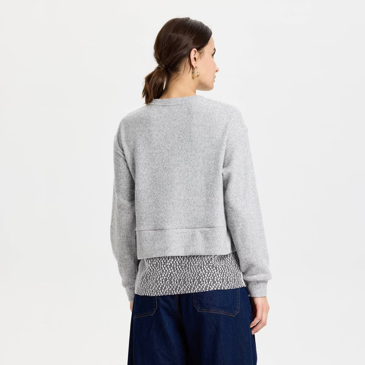 Women's Lace Hem Pullover Sweatshirt - Universal Thread™ Light Gray | Target