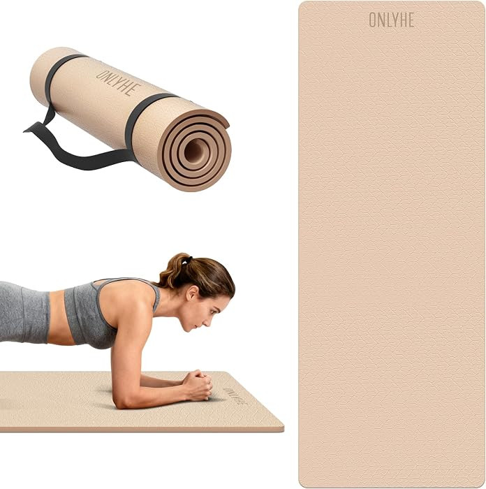 Yoga Mat Extra thick 8mm Exercise mat, Soft Lightweight TPE Fitness Mat with strap, High Elastici... | Amazon (US)