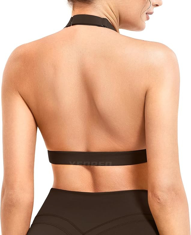 YEOREO Roxanie Women Halter Sports Bra Scoop Neck Removable Padded Open Back Yoga Workout Crop Ta... | Amazon (US)