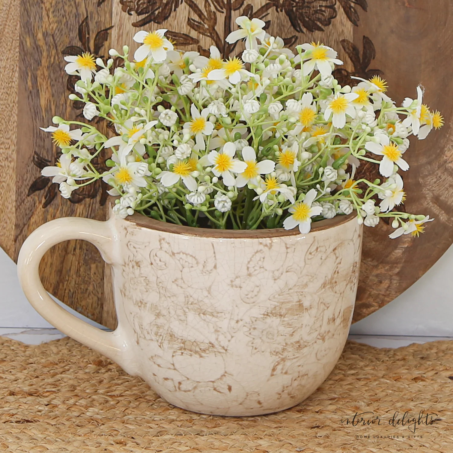5" Beige Heirloom Tea Cup Planter- Choice of 2 Colors | Interior Delights