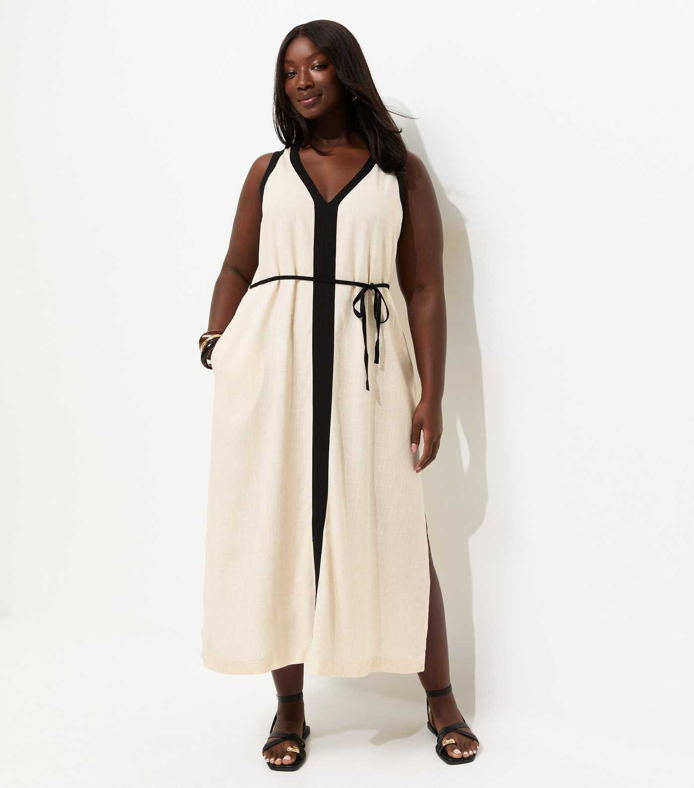 Curves Cream Contrast Trim Column Midi Dress | New Look | New Look (UK)