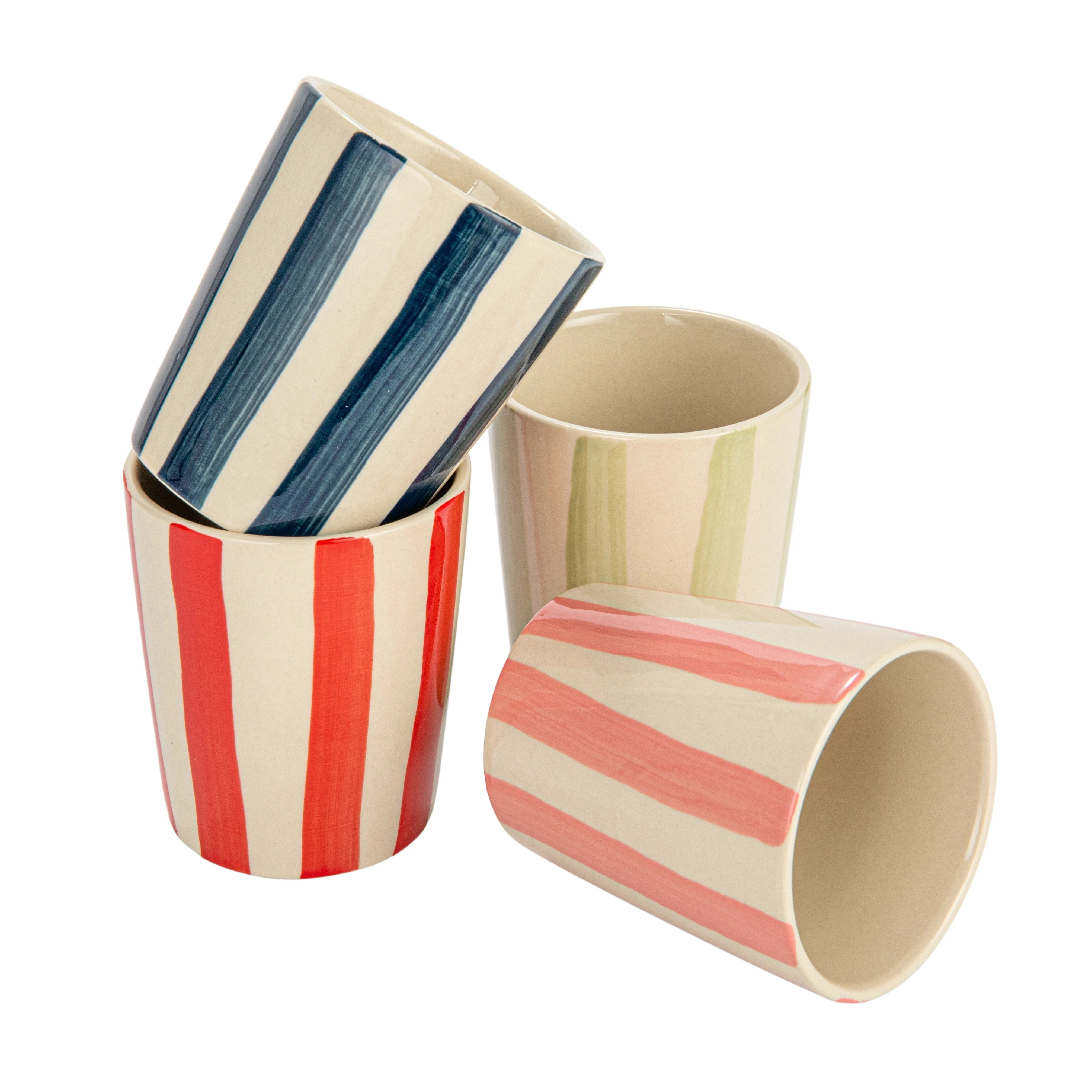 Creative Co-Op Round Stoneware Cup with Stripes, White and 4 Various Colors, Set of 12 - Walmart.... | Walmart (US)
