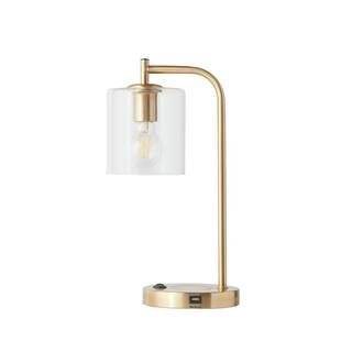 Brightech Elizabeth 16 in. Brass LED Arc Table Lamp with Wireless Charging Pad and USB Port TL-EL... | The Home Depot