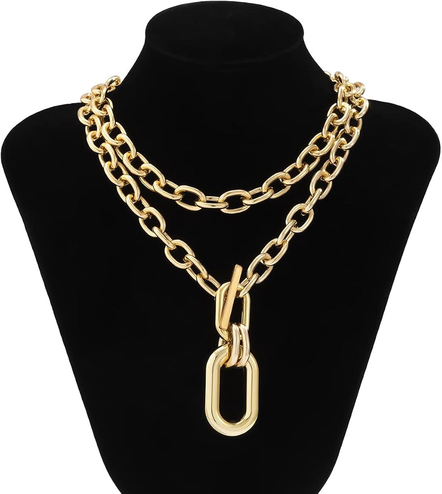 Chunky Choker Necklaces Gold Layered Chain Necklace OT Clasp Necklace Stacking Toggle Necklace fo... | Amazon (US)