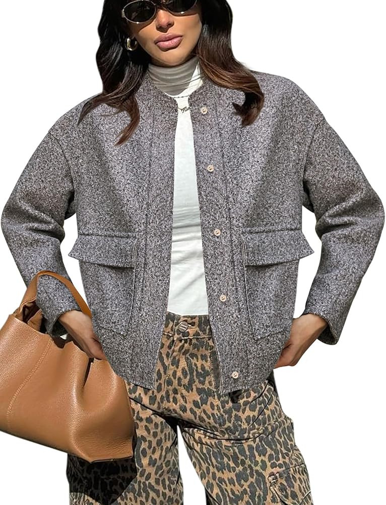 Yousify Women 2024 Fall Winter Fleece Jacket Long Sleeve Casual Button Fuzzy Sherpa Cropped Coats... | Amazon (US)