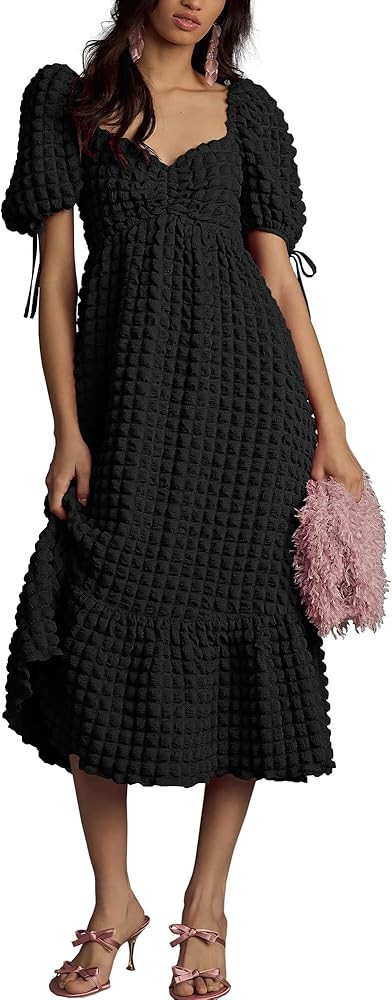 Locachy Womens Casual Summer Dresses 2024 Boho Short Sleeve V Neck Sundresses Backless Long Textu... | Amazon (US)