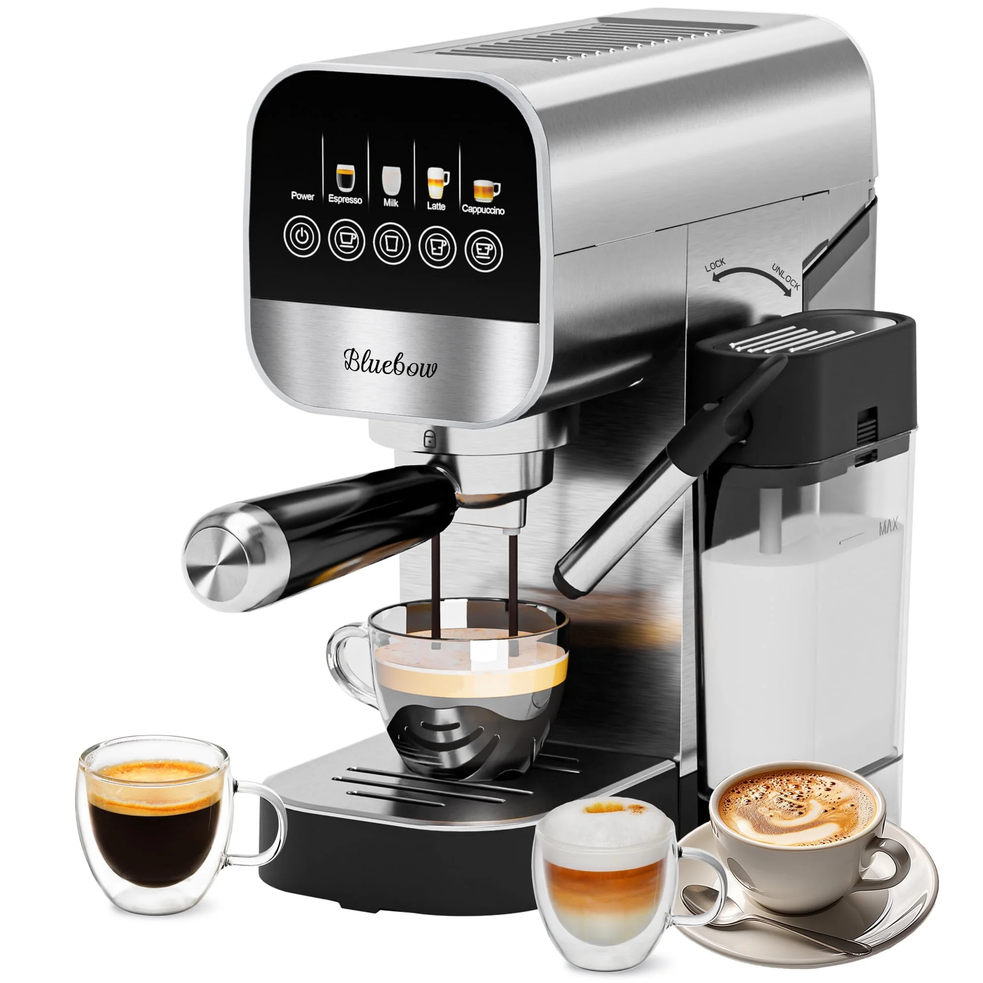 Bluebow Espresso Coffee Machine, 20 Bar Cappuccino & Latte Maker with Auto Milk Frother, Compact ... | Walmart (US)