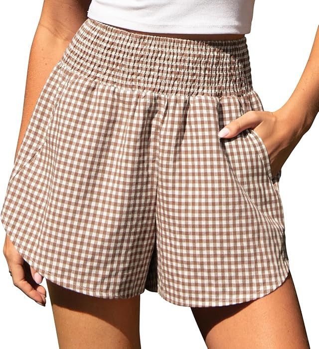 TARSE Women's Gingham Linen Shorts with Pockets | Amazon (US)