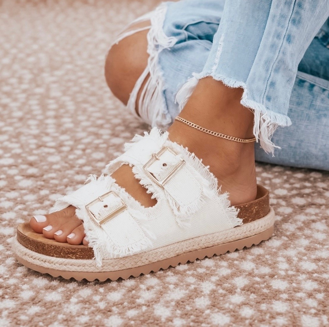 Obsessed with the frayed look!! These are flying off the shelves! 😍 Would look great with a pair of jeans, shorts, camo, a romper,  or capris. I threw tons of outfits together for you guys to see all the different ways that you can style the sandals this summer 🫶🏼

#LTKgrwm #LTKootd #LTKFestival