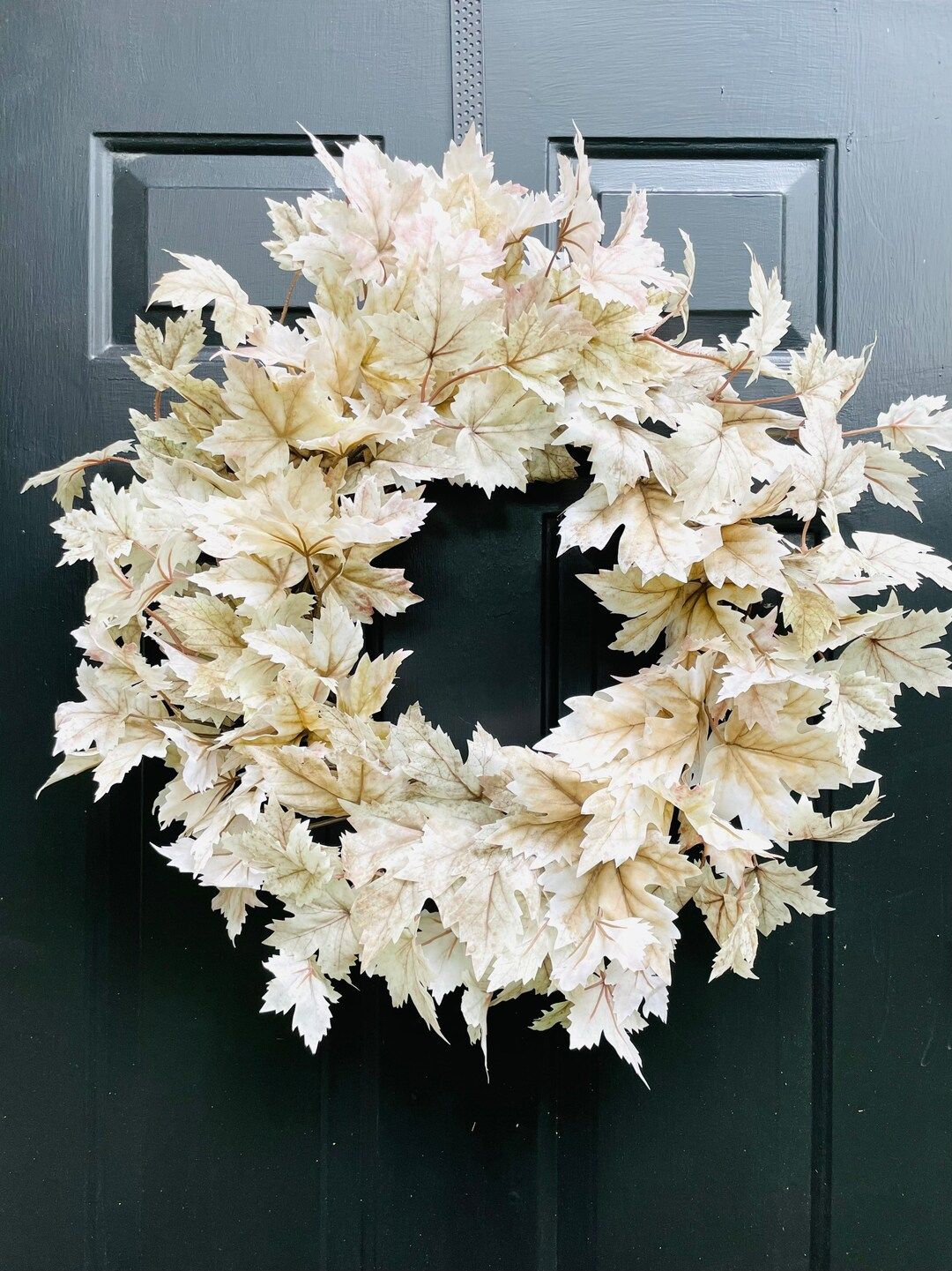 Beige Maple Leaf Wreath for Front Door, Neutral Fall Leaves, Cream Autumn Foliage Wreath, Neutral... | Etsy (US)