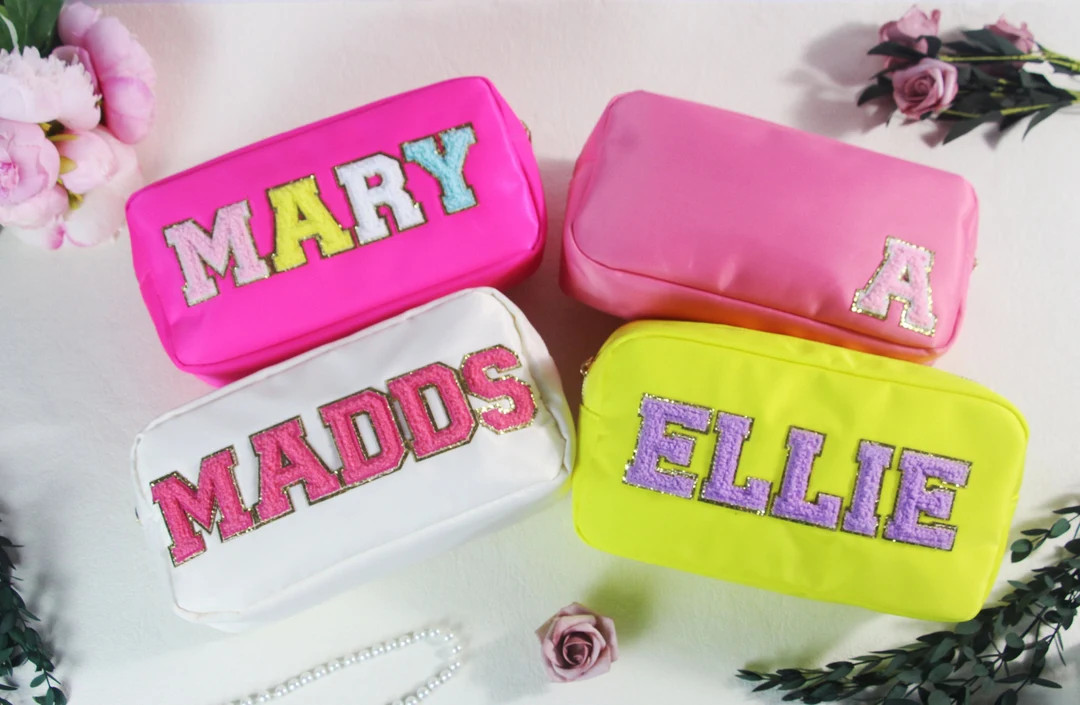 Personalized Nylon LARGE Cosmetic Bag Chenille Letter Patch - Etsy | Etsy (US)