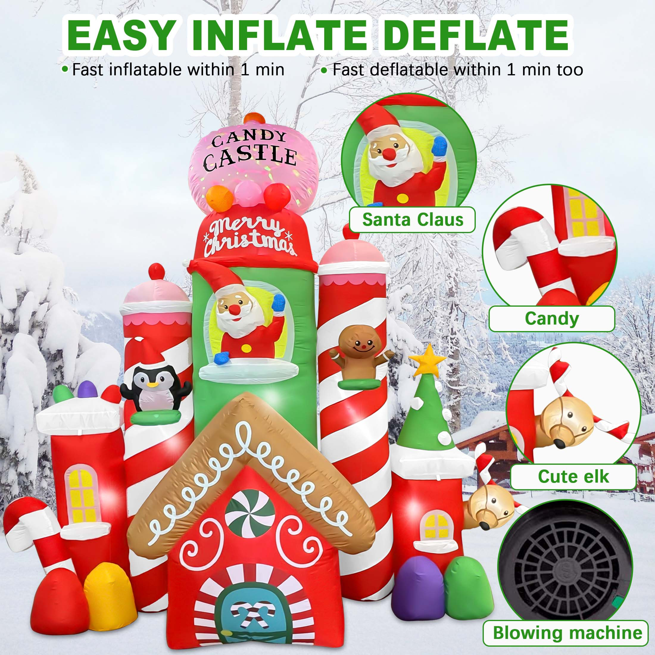 GVDV 10 FT Christmas Inflatable Candy Castle with Santa, Reindeer, Penguin, and Gingerbread - LED... | Walmart (US)