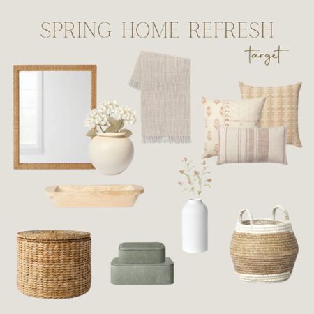 Target home decor, spring refresh, spring home decor, storage ottoman, shelf decor, couch pillows, spring floral, vase, wood bowl, woven Mirror 

#LTKunder50 #LTKhome #LTKFind