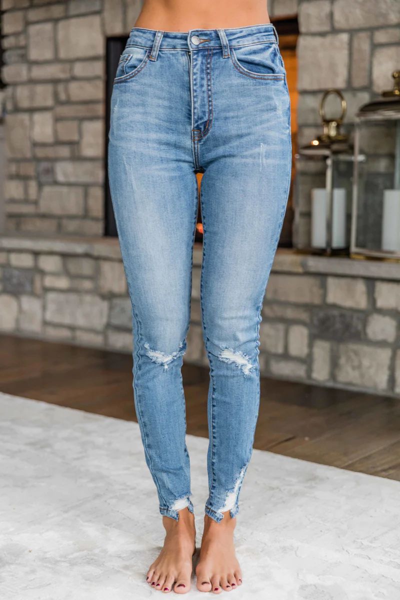 The Wendy Medium Wash Distressed Skinny Jeans | The Pink Lily Boutique