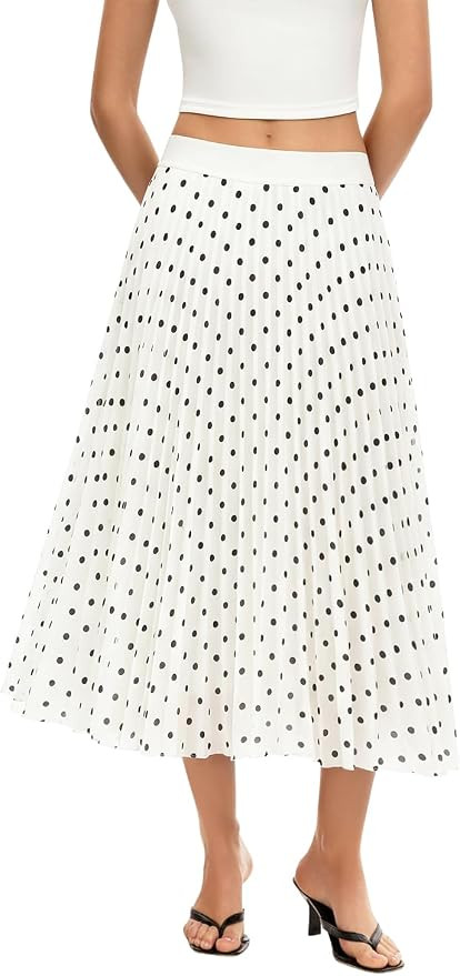QINSEN Women's Elegant Flowy Pleated Chiffon Skirts Summer A-line Swing Midi Skirts Casual Elasti... | Amazon (US)