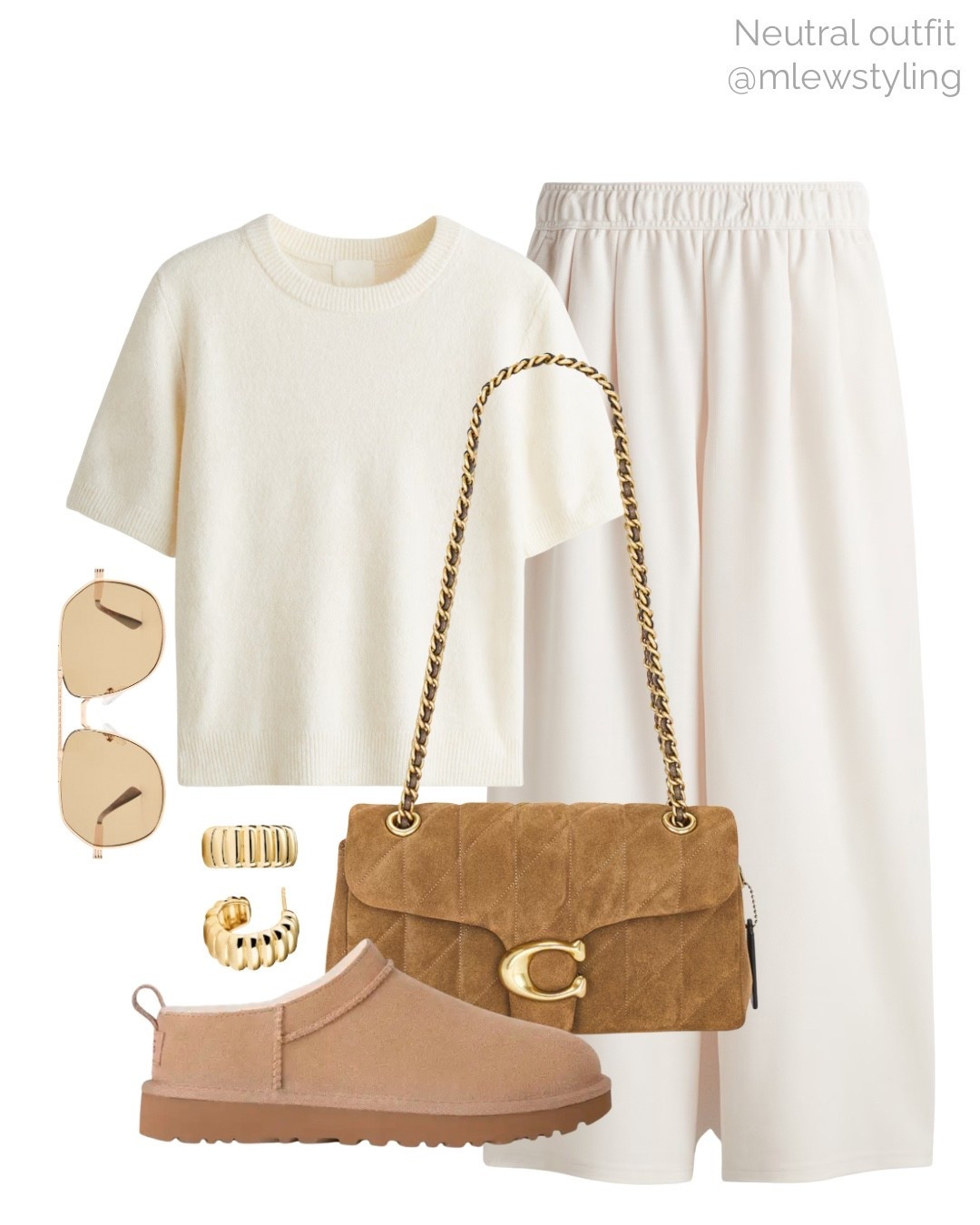 Comfy neutral outfit for early autumn 🤍🐶

Tags: suede bag, coach tabby, Ugg micro boots, aire aviator sunglasses, Mejuri gold hoop earrings, knit tee, comfy sweatpants, neutral aesthetic, weekend outfit, mom on the go, late summer look

#LTKStyleTip #LTKShoeCrush #LTKItBag
