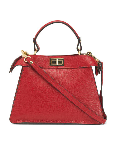 Made In Italy Leather Rosso Triple Compartment Satchel | TJ Maxx
