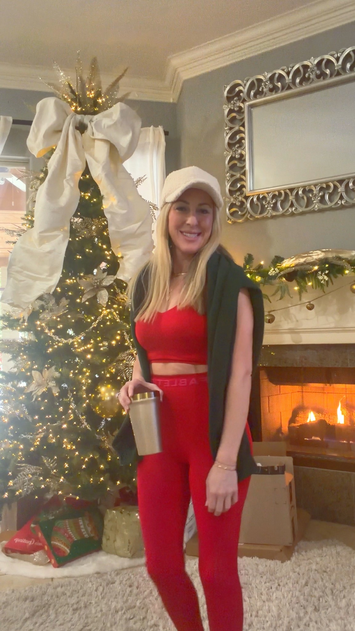 It was hot yoga day today. These red matching workout sets are so festive during the holidays, you’re sure to look cute in the gym with this color. I just paired it with some gold  @stevemadden  tennis shoes and a dark green sweatshirt, blared some Christmas music and enjoyed some coffee in the holiday @stanley collection mugs, @alo just released this holiday red color &amp; it’s gorgeous. I have it linked. 

#LTKfitnessgoals #LTKmorningroutine #LTKHoliday