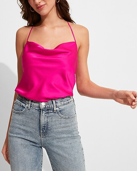 Conscious Edit Satin Racerback Cowl Neck Cami | Express