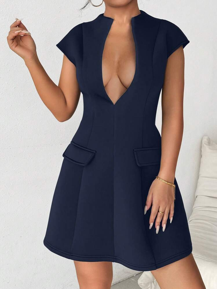 Navy blue plain simple Dress | SHEIN