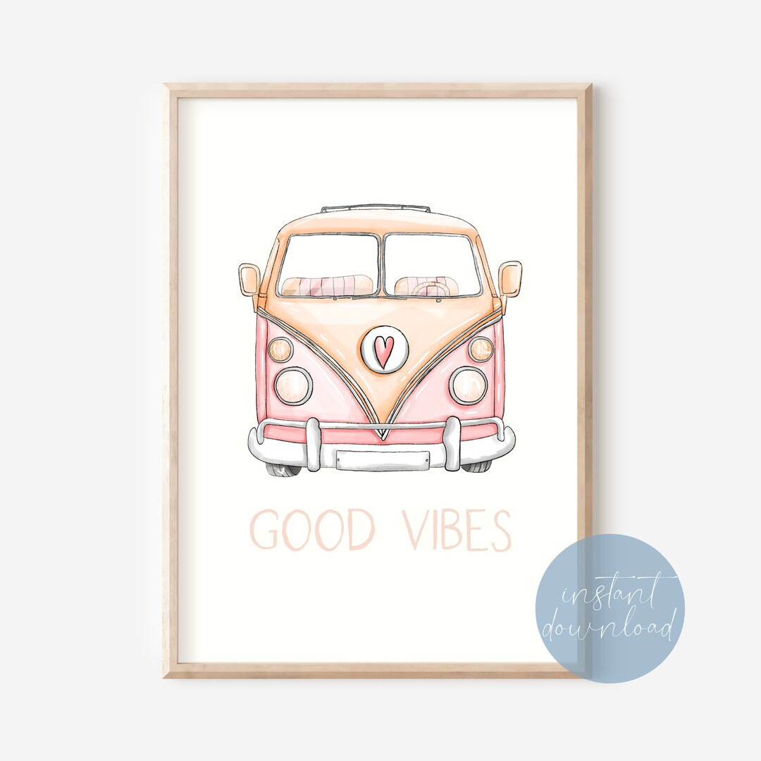 Pink Hippie Surf Van Print Digital Download | Tropical Nursery Decor | Beach Nursery Decor | Naut... | Etsy (US)