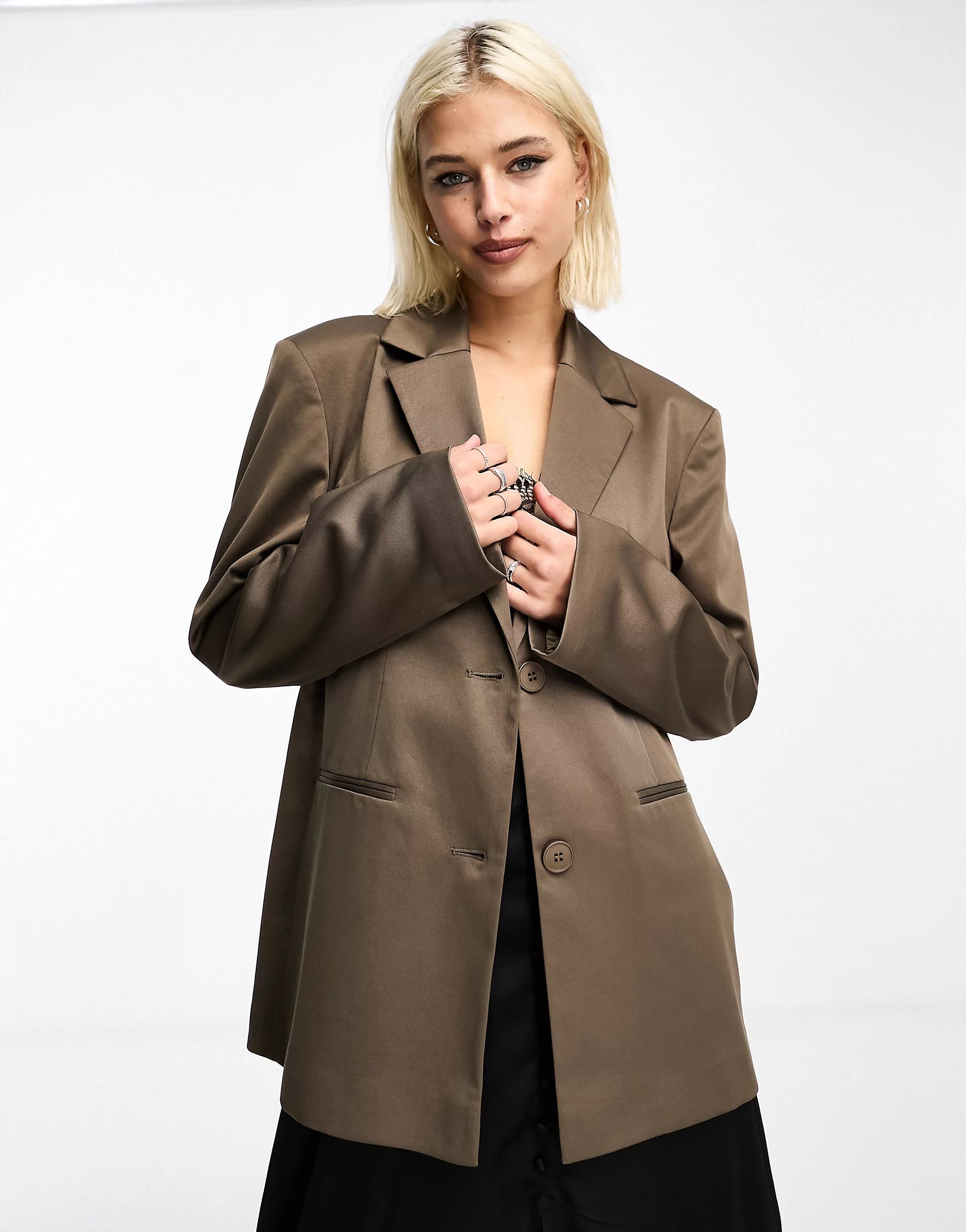COLLUSION oversized woven blazer with pockets in dark khaki | ASOS | ASOS (Global)