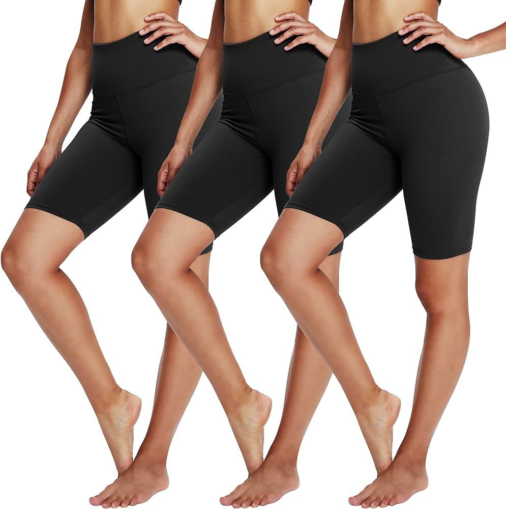 YOLIX 3 Pack Biker Shorts for Women – 8" Black High Waisted Workout Athletic Running Yoga Short... | Amazon (US)