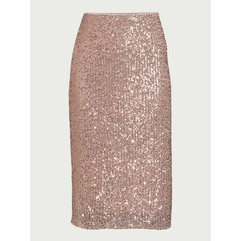 Time and Tru Women's Sequin Pull On Skirt with Side Slit, Sizes XS-XXXL | Walmart (US)