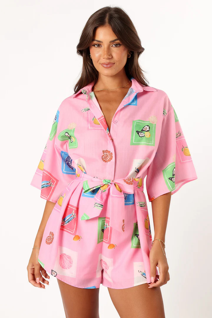 Kellie Romper - Pink Stamp Print | Petal & Pup (US)