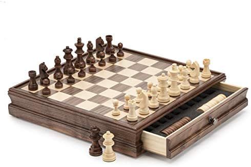 A&A 15" WOODEN CHESS & CHECKERS / Storage Drawer / 3" King Height German Knight Staunton Chess Pi... | Amazon (US)