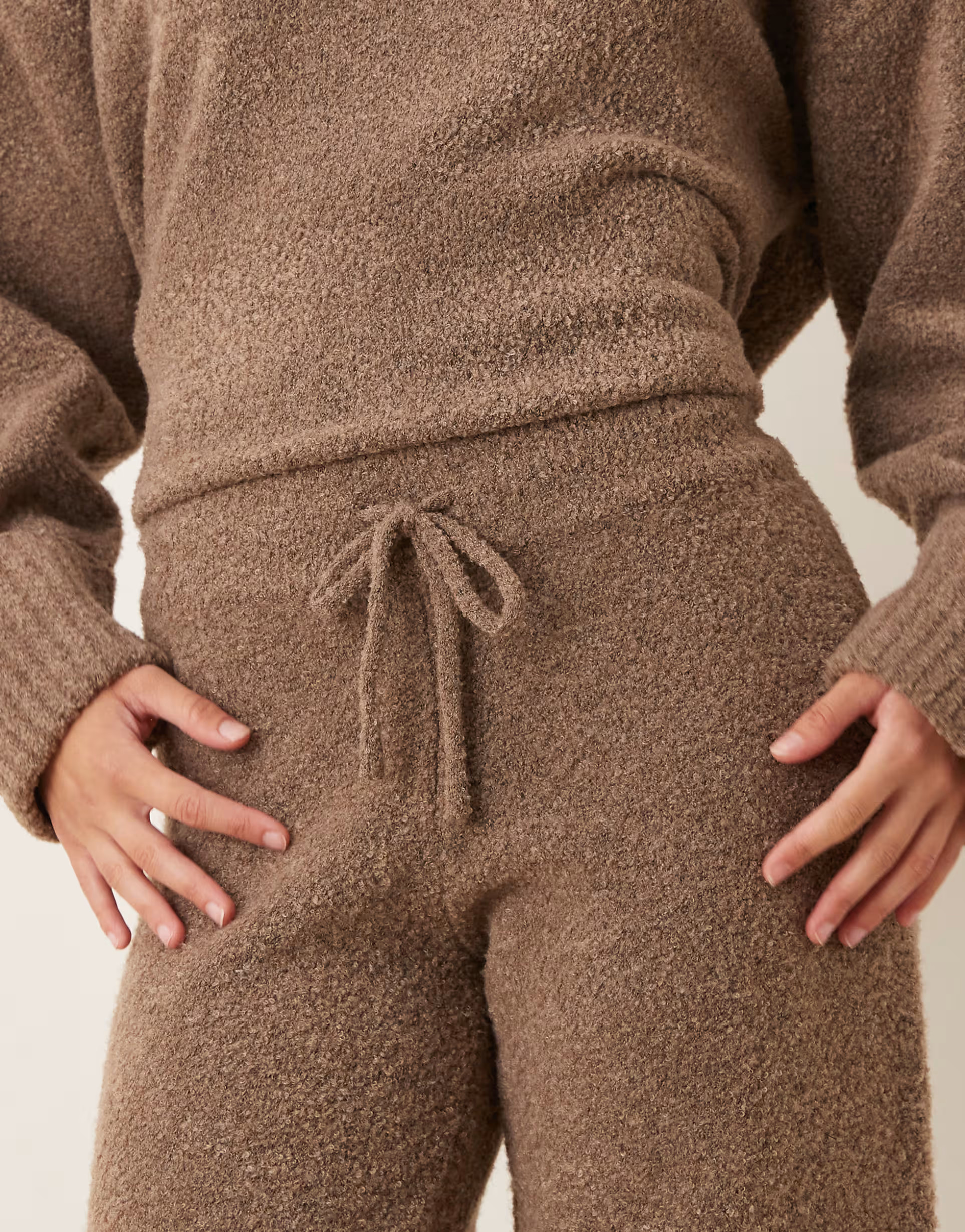 Pretty Lavish textured knit drawstring wide leg pants in deep taupe - part of a set | ASOS (Global)